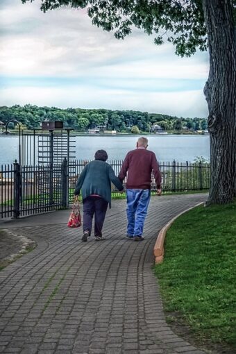 couple, elderly, senior, people, together, old, love, walking, exercise, happy, seniors, summer, nature, park, retirement, loving, hands